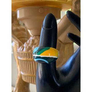 Vintage Clear Reverse Multicolor Painted Plastic Bubble Ring, SZ 7.5, Unmarked